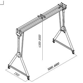Козловой кран легкий алюминиевый (МПУ) высокий, точка подвеса тали 4300 мм, г/п 2000 кг, пролет 6 метров, фото 2