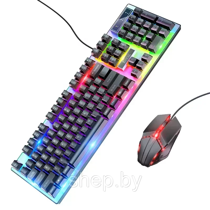 Набор игровой проводной клавиатура+мышь Hoco GM18 с подсветкой, цвет: черный - фото 1 - id-p197256977