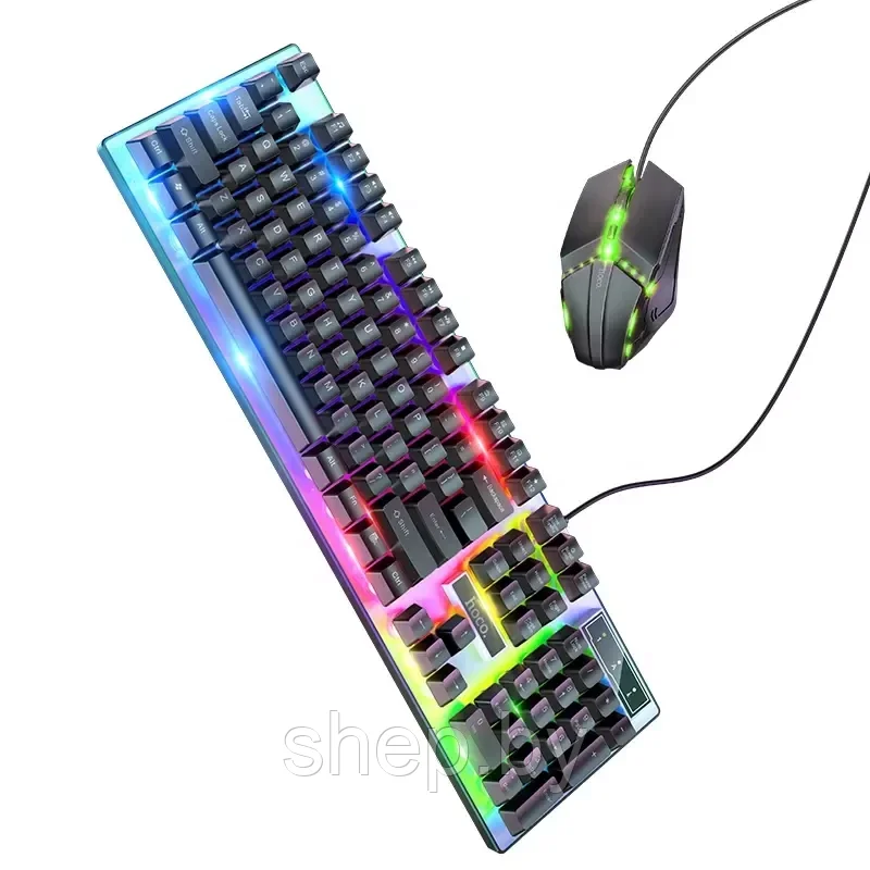 Набор игровой проводной клавиатура+мышь Hoco GM18 с подсветкой, цвет: черный - фото 2 - id-p197256977