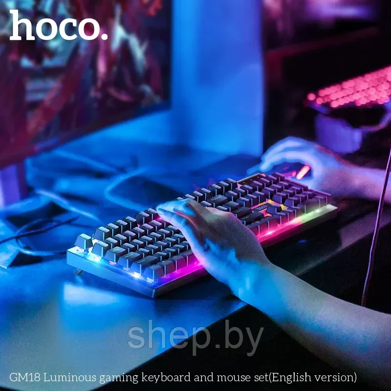 Набор игровой проводной клавиатура+мышь Hoco GM18 с подсветкой, цвет: черный - фото 8 - id-p197256977