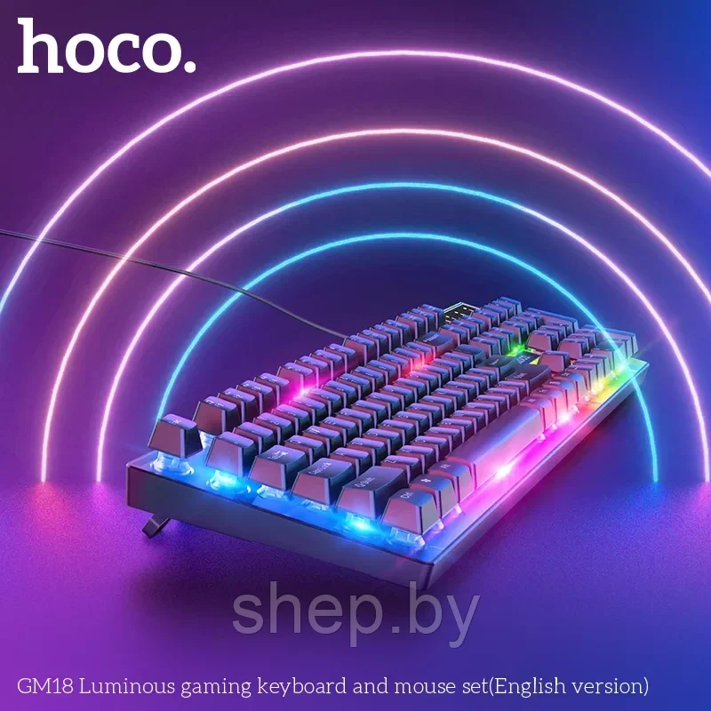 Набор игровой проводной клавиатура+мышь Hoco GM18 с подсветкой, цвет: черный - фото 9 - id-p197256977