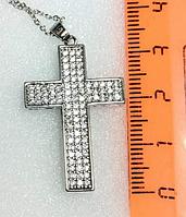 Кулон подвеска Крест со стразами на цепочке красивый стильный Серебристый бижутерия крестик