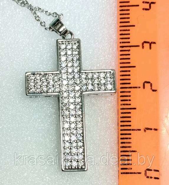 Кулон подвеска Крест со стразами на цепочке красивый стильный Серебристый бижутерия крестик - фото 2 - id-p163054033
