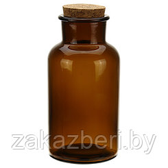Бутылка для настоек стеклянная "Травы" 0,6л, пробка-дерево, широкое горло-4,5см, дымчатый (Китай)