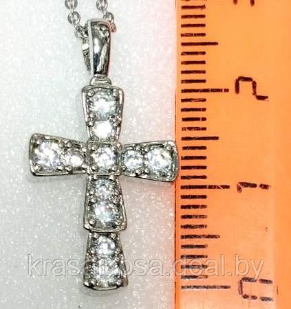 Кулон подвеска Крест со стразами на цепочке красивый стильный Серебристый бижутерия крестик - фото 1 - id-p197324435