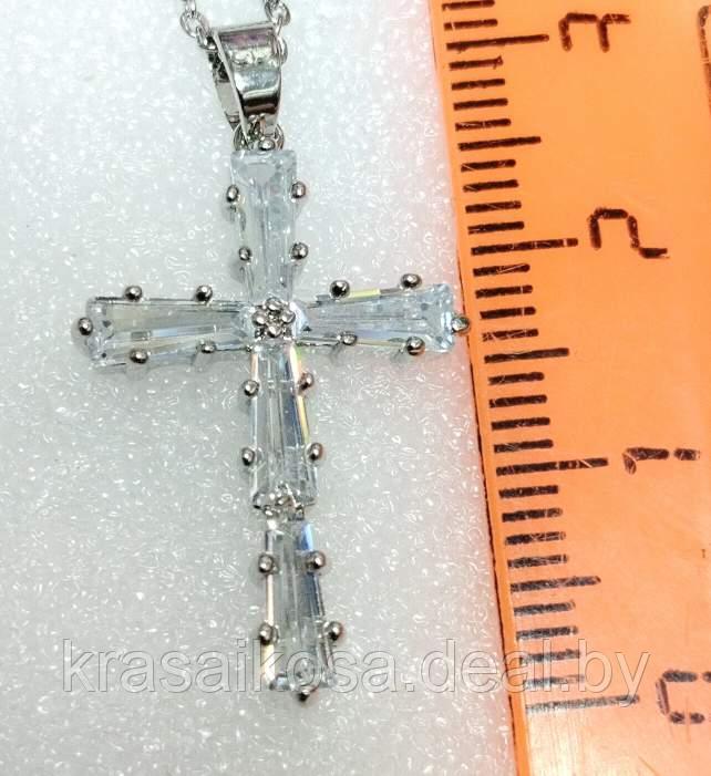Кулон подвеска Крест со стразами на цепочке красивый стильный Серебристый бижутерия крестик - фото 1 - id-p197333834