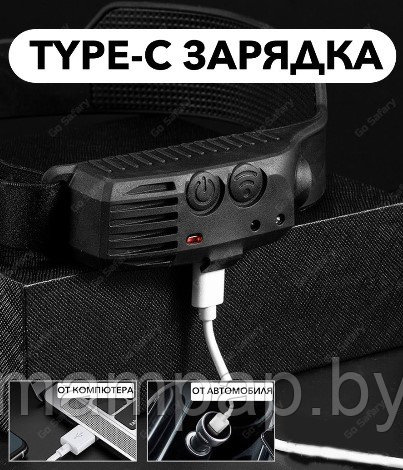 Фонарь налобный аккумулятор GY-36 5V Type-C, умный датчик включения - фото 2 - id-p188349967