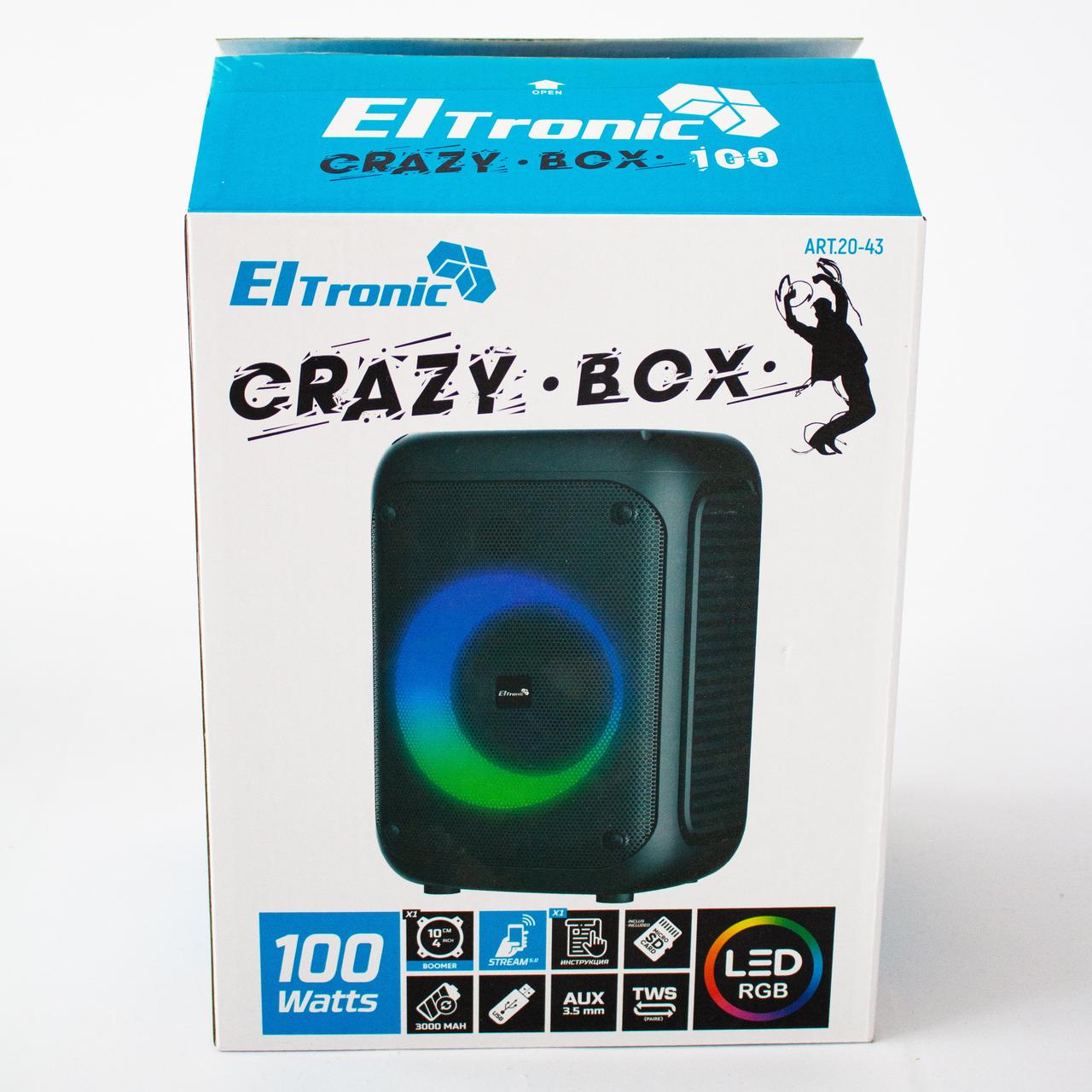 Портативная беспроводная bluetooth колонка Eltronic CRAZY BOX 100 Watts арт. 20-43 с LED-подсветкой и RGB - фото 9 - id-p196949890