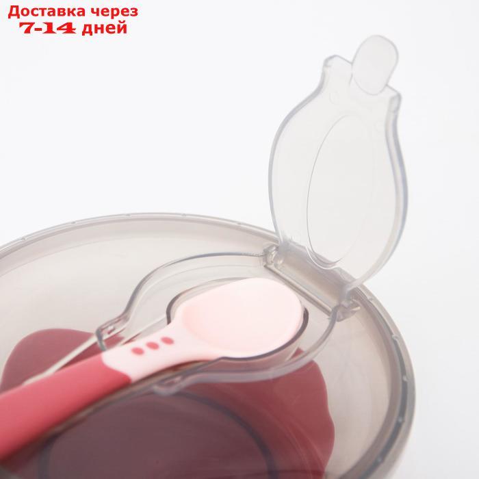 Набор для кормления: миска на присоске, с крышкой + ложка, цвет розовый - фото 2 - id-p197348207