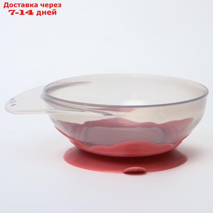Набор для кормления: миска на присоске, с крышкой + ложка, цвет розовый - фото 5 - id-p197348207