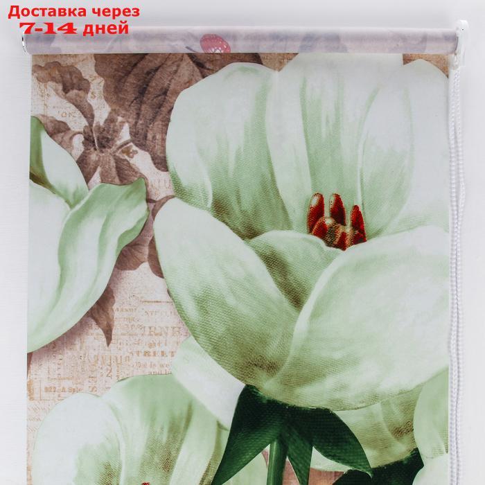 Штора рулонная 3D принт "Тюльпаны белые", 90×200 см (с учётом креплений 3,5 см) - фото 1 - id-p197349932