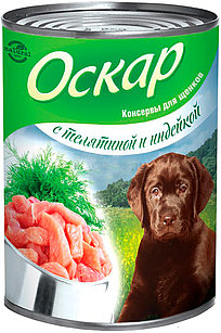 ОСКАР- консервы для щенков с телятиной и индейкой.350 гр