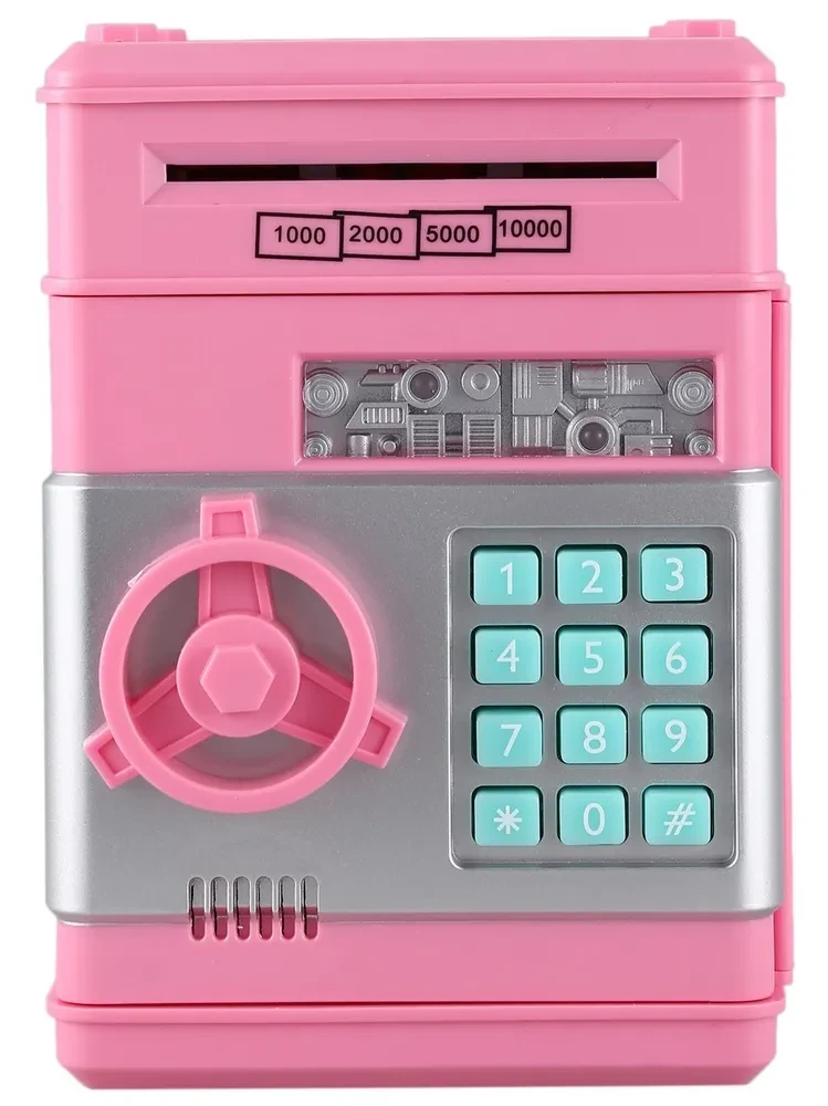 Копилка Сейф NUMBER BANK с купюроприемником и кодовым замком для монет и купюр (розовый), фото 1