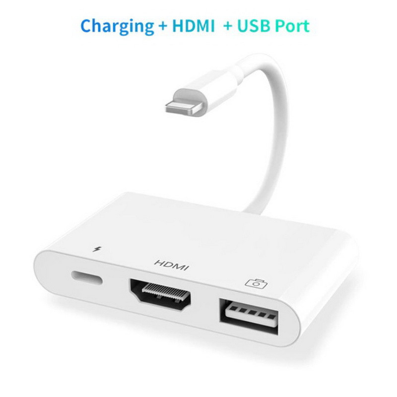 Адаптер - переходник Lightning на HDMI 1080p - USB3.0 - Lightning, белый 556317