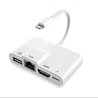 Адаптер - переходник Lightning на HDMI 1080p - LAN (RJ45 до 1000Мбит/с) - USB3.0 - USB-C, белый 556318