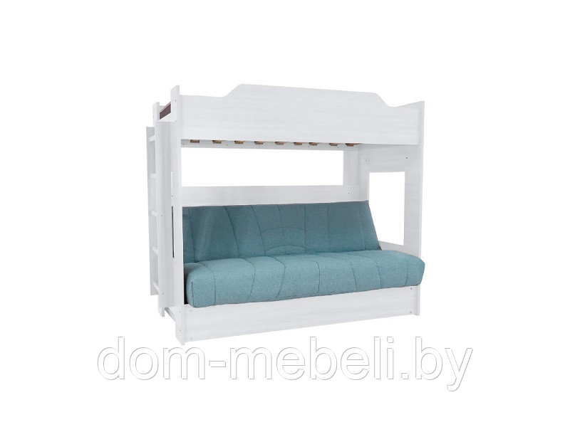 Двухъярусная кровать Белая с диваном (Боннель) +матрас №2 | Подарки!