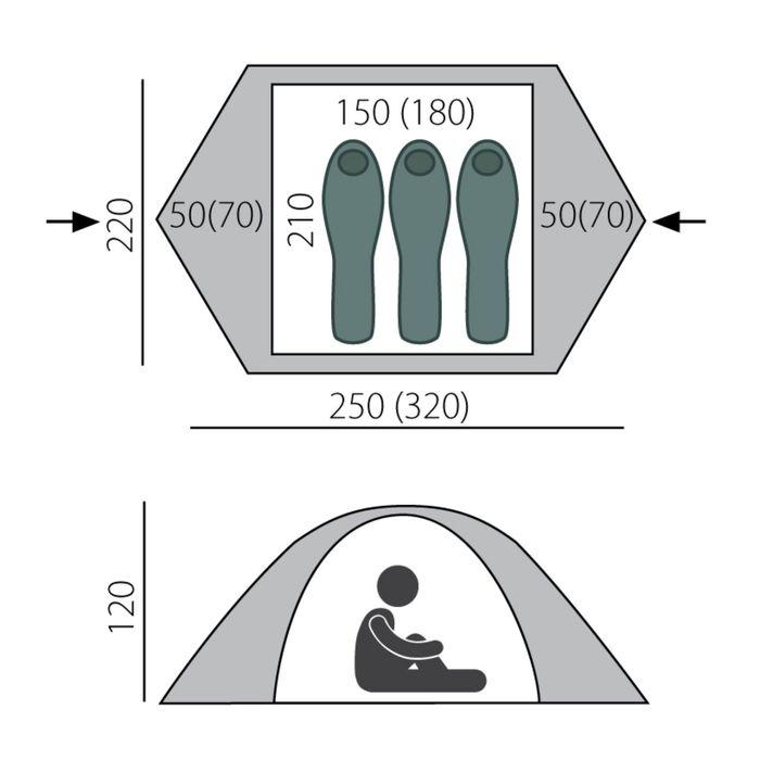 Палатка, серия Trekking Travel 3, зелёная, 3-местная - фото 2 - id-p197395948
