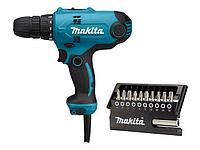 Дрель-шуруповерт MAKITA DF 0300 в кор. + набор бит (11 шт.) (320.0 В, 2 скор., 56 Нм, 1500/450 об/мин)