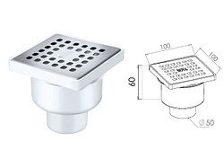 Сливной трап вертикальный D 50, с сухим затвором, решетка нерж. 100х100 мм, AV Engineering