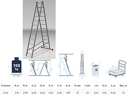 Лестница алюм. 2-х секц. 299/550см 2х12 ступ., 12,0кг PRO STARTUL (ST9946-12)