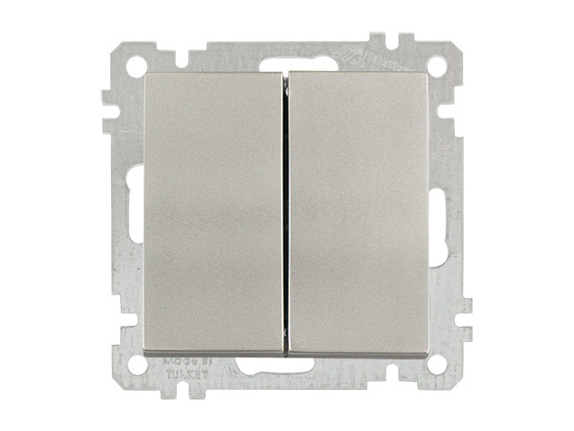 Выключатель 2-клав. (скрытый, без рамки, пруж. зажим) титан, DARIA, MUTLUSAN (10 A, 250 V, IP 20)