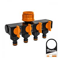 Распределитель 4-канальный, 4 штуцера с кранами, резьба 3/4" - 1" BLACK LINE "Bradas"
