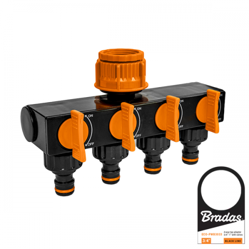 Распределитель 4-канальный, 4 штуцера с кранами, резьба 3/4" - 1" BLACK LINE "Bradas" - фото 1 - id-p197465949