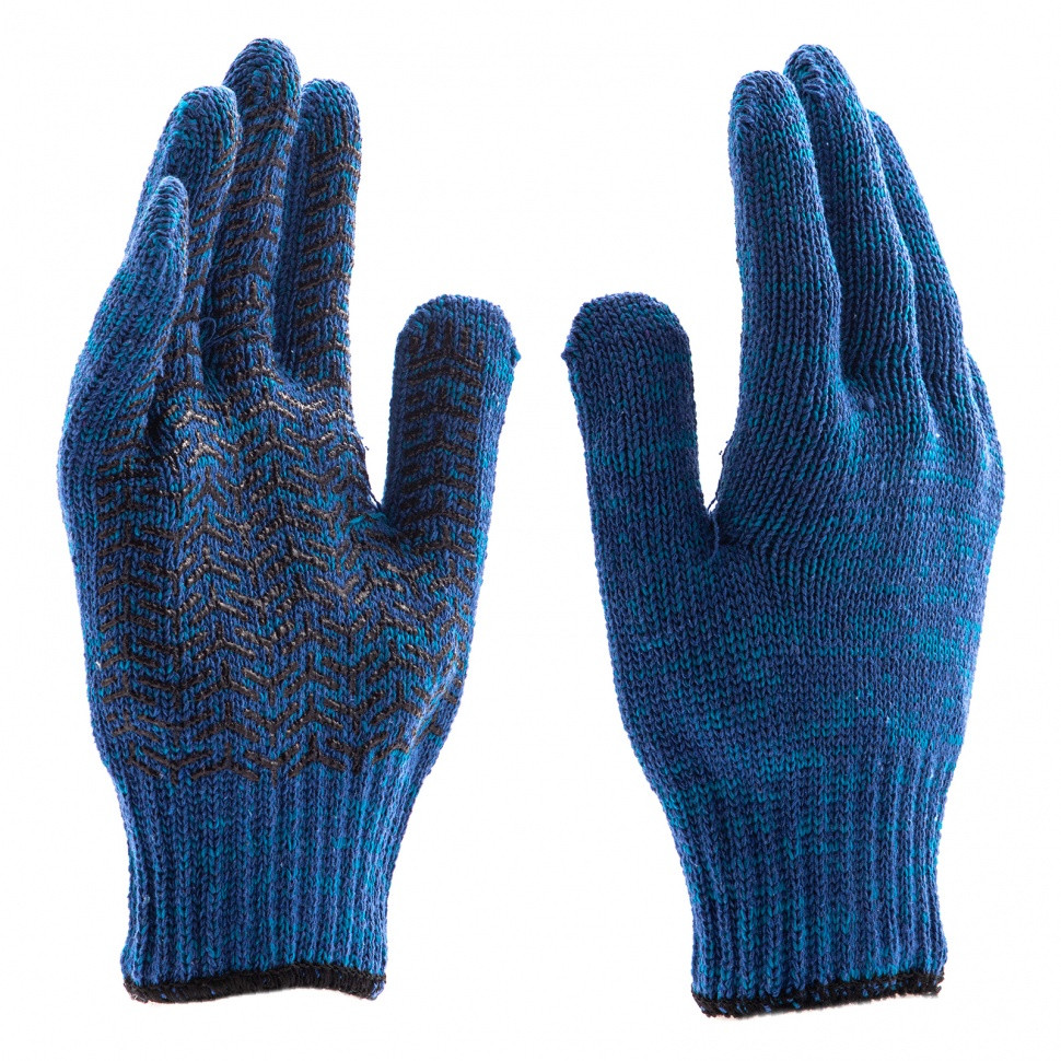Перчатки трикотажные усиленные, гелевое ПВХ-покрытие, 7 класс, синие Россия Сибртех - фото 1 - id-p197463241