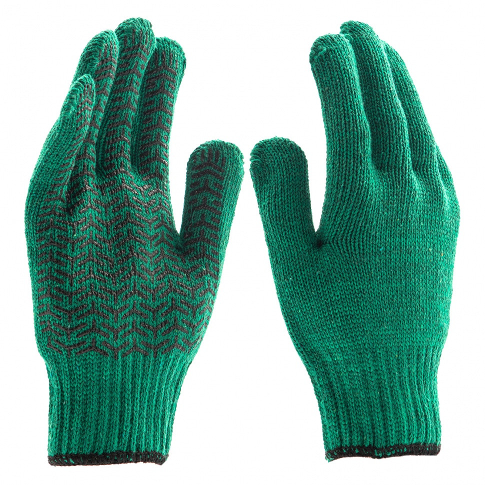 Перчатки трикотажные усиленные, гелевое ПВХ-покрытие, 7 класс, зеленые Россия Сибртех - фото 1 - id-p197463242
