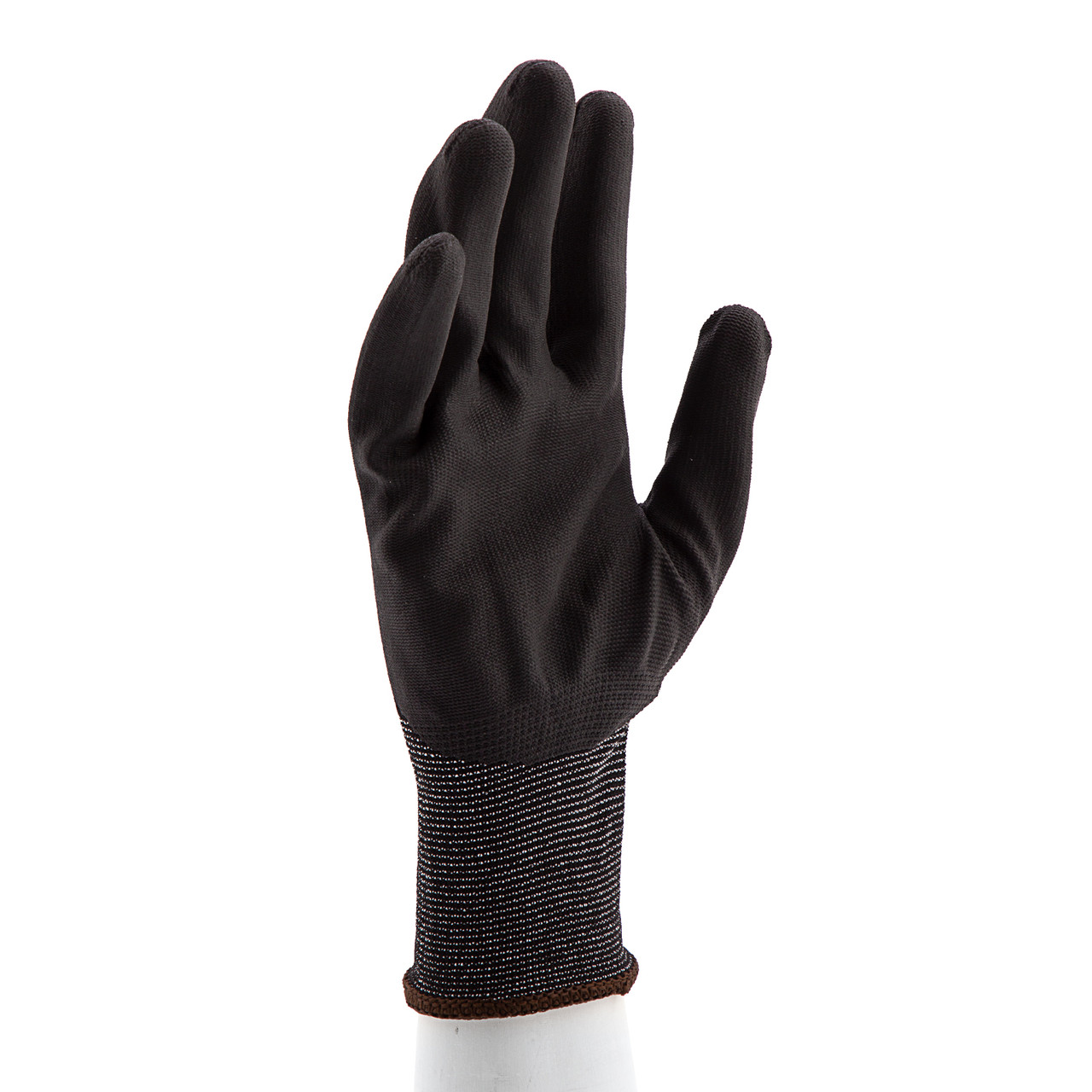 Перчатки трикотажные с черным полиуретановым покрытием, размер L, 15 класс вязки Сибртех - фото 1 - id-p197463276
