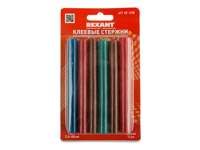 Стержни клеевые d=11,3 мм, L=100 мм, цветные (упак. 12 шт.) (блистер) REXANT