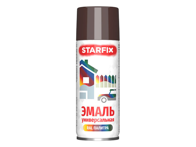 Краска-эмаль аэроз. универсальная шоколадный STARFIX 520мл (8017) (Шоколадно-коричневый, глянцевая) - фото 1 - id-p197454656