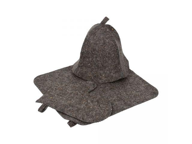Набор для бани из 3-х предметов (шапка, коврик, рукавица), серый, Hot Pot - фото 1 - id-p197478638
