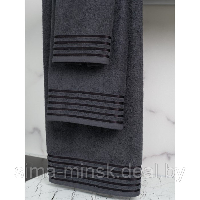 Полотенце махровое, размер 70x140 см, тёмно-серое с бордюром полоса - фото 2 - id-p197495332