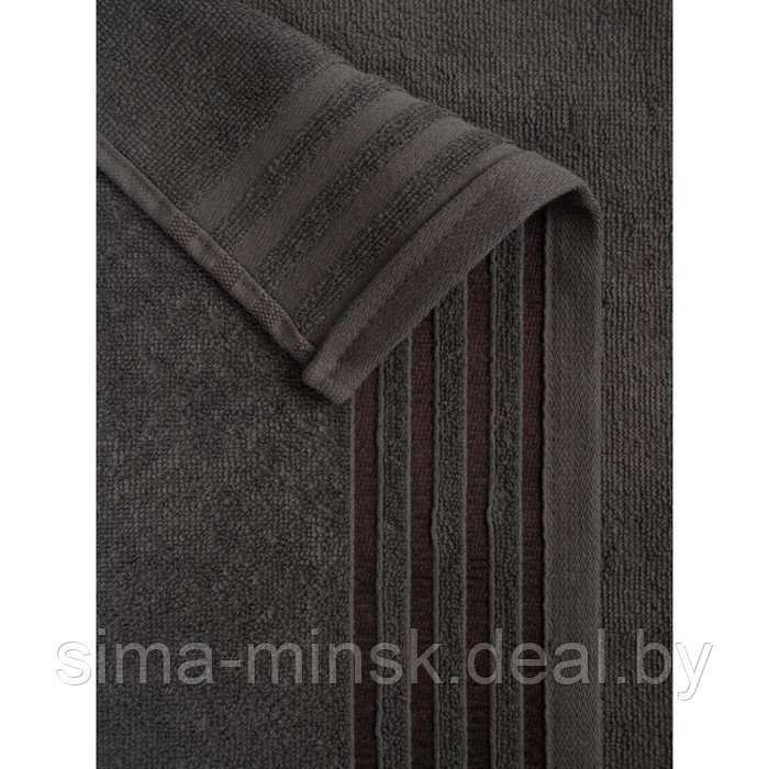Полотенце махровое, размер 70x140 см, тёмно-серое с бордюром полоса - фото 3 - id-p197495332