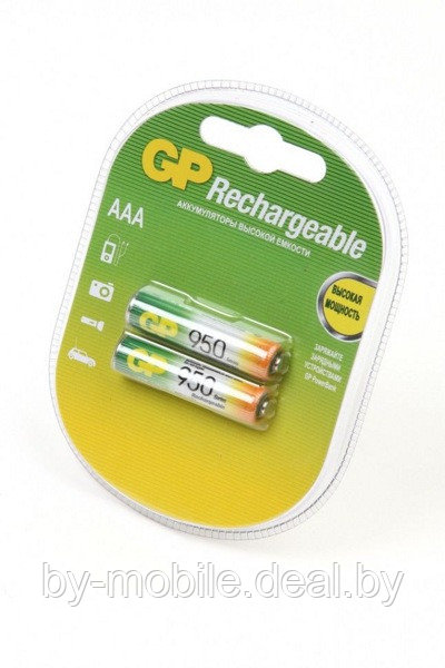Аккумулятор GP 950 mAh ААА NiMh тип AAA R03 LR03 (2 шт. в одной упаковке) - фото 1 - id-p154172539