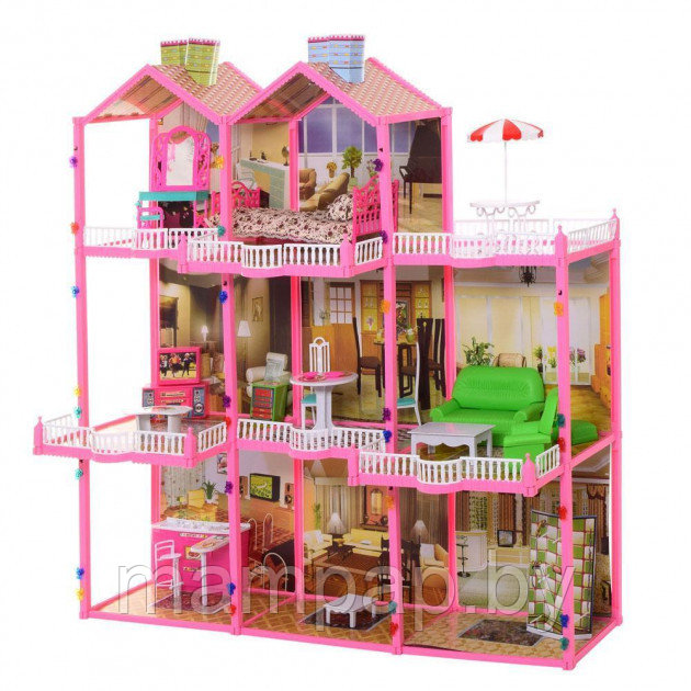 Дом для кукол My Lovely Villa 6992, 3-этажный, 8 комнат с аксессуарам, игровой кукольный домик, 245 деталей - фото 1 - id-p197514195