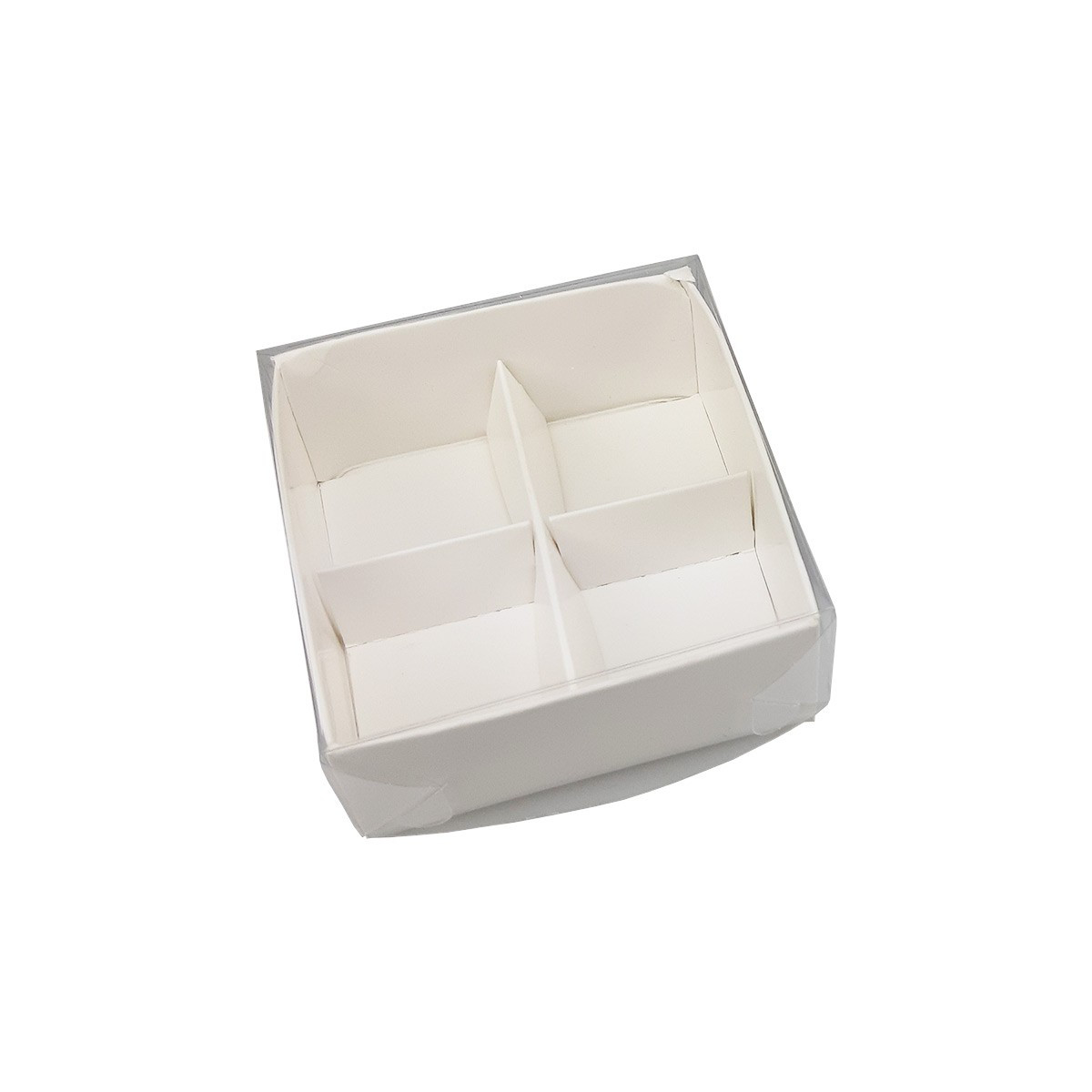 Коробка для 4 конфет с пластиковой крышкой белая (Россия,  75*75*30 мм) Дия
