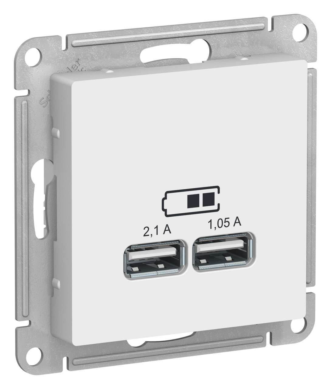Розетка USB скрытой установки Атлас 5В, 2,1А+1,05А, без рамки (механизм) Белый - фото 1 - id-p197519648