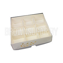 Коробка для 9 конфет Белая с пластиковой крышкой   (Россия, 120х120х30мм) имир