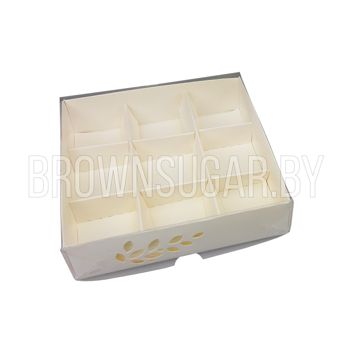 Коробка для 9 конфет Белая с пластиковой крышкой (Россия, 120х120х30мм) имир - фото 1 - id-p195037937