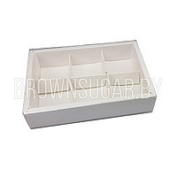 Коробка для 6 конфет с пластиковой крышкой белая (Россия, 90*130*30 мм) Этне6
