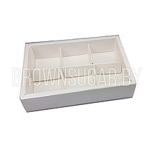 Коробка для 6 конфет с пластиковой крышкой белая (Россия,  90*130*30 мм) Этне6