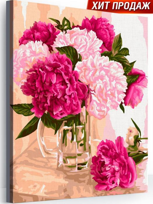 Картина по номерам цветы Пионы природа на холсте 40х50 рисование живопись на подрамнике - фото 1 - id-p197522720