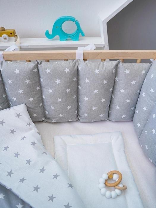 Бортики в детскую кроватку для мальчика девочки новорожденных серый комплект с одеялом - фото 4 - id-p197523247
