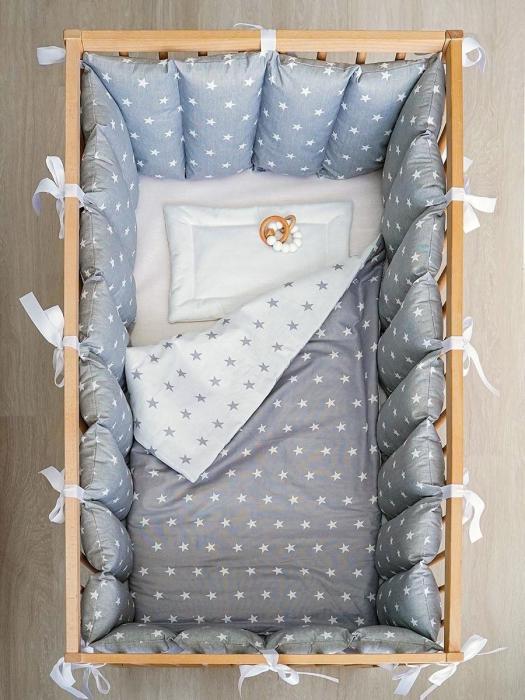 Бортики в детскую кроватку для мальчика девочки новорожденных серый комплект с одеялом - фото 5 - id-p197523247