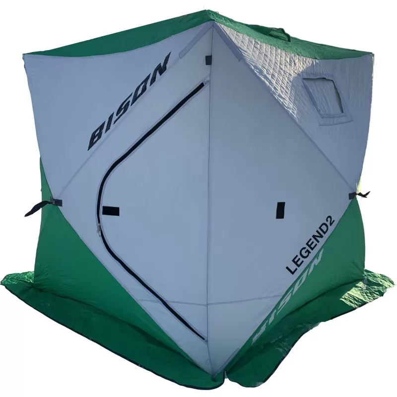 Зимняя палатка куб Bison Legend 2 (трехслойная), 200х200х210, бело-зеленая - фото 1 - id-p197554065