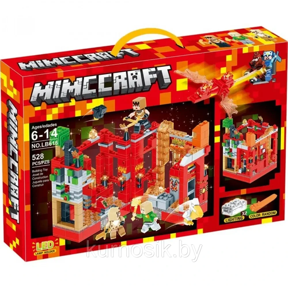 Конструктор LB616 Minecraft Красная крепость с Led подсветкой, 528 деталей - фото 1 - id-p197605369