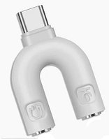 Адаптер - переходник USB Type-C - 2x jack 3.5mm (AUX), наушники / микрофон, белый 556277