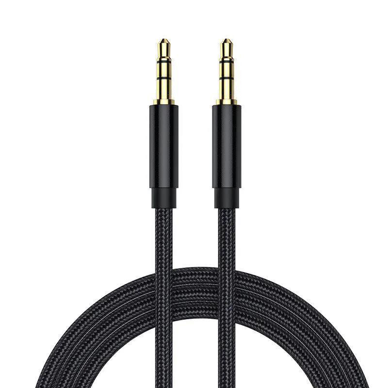 Кабель jack 3.5mm (AUX), папа-папа, 0,5 метра, ткань, черный 556280